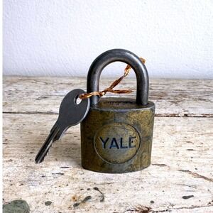 Vintage Yale Brass Padlock with Key Antique Industrial Security Lock 3 Inch